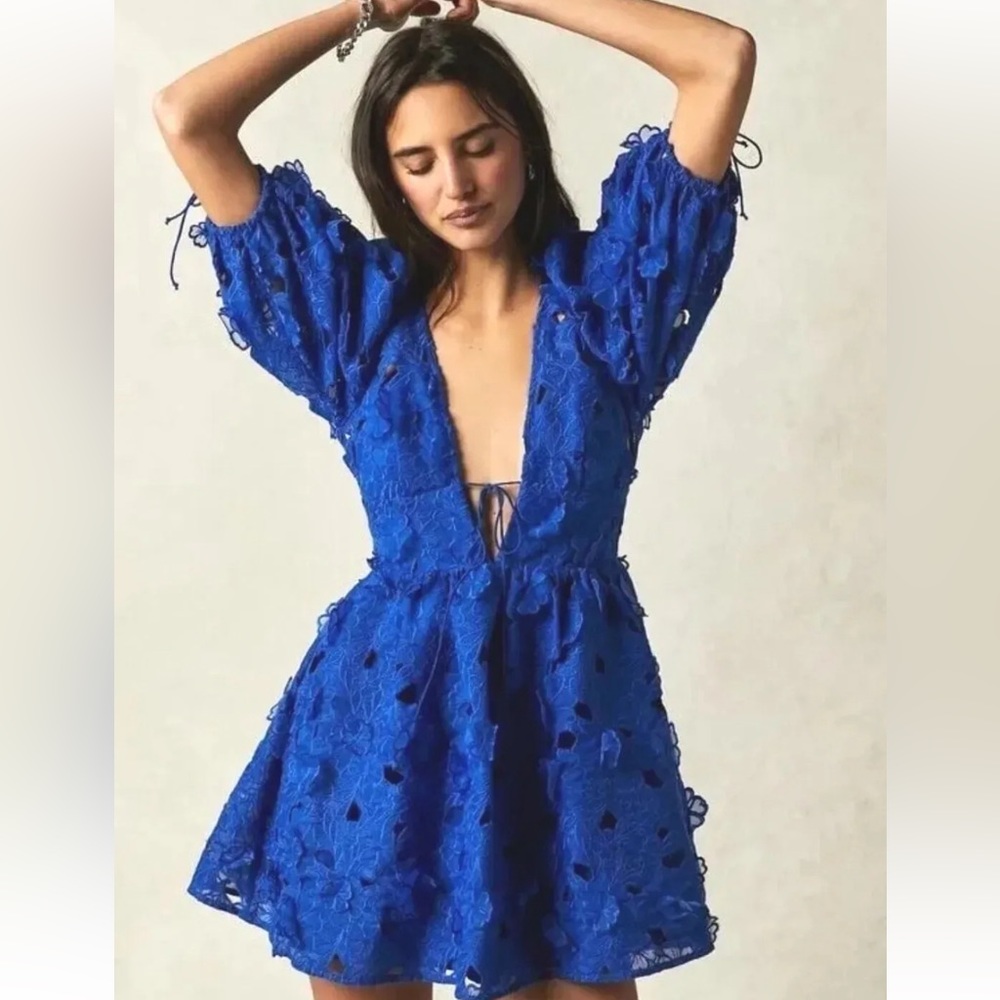NWT For Love & Lemons Free People Serena Mini Dress Blue M